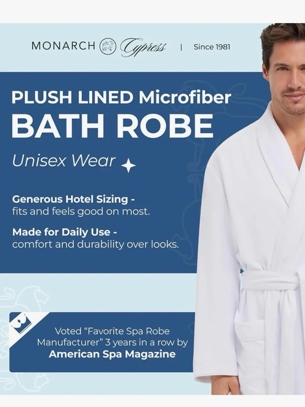 Monarch Unisex Classic Shawl Collar Bath Robe in Ecru